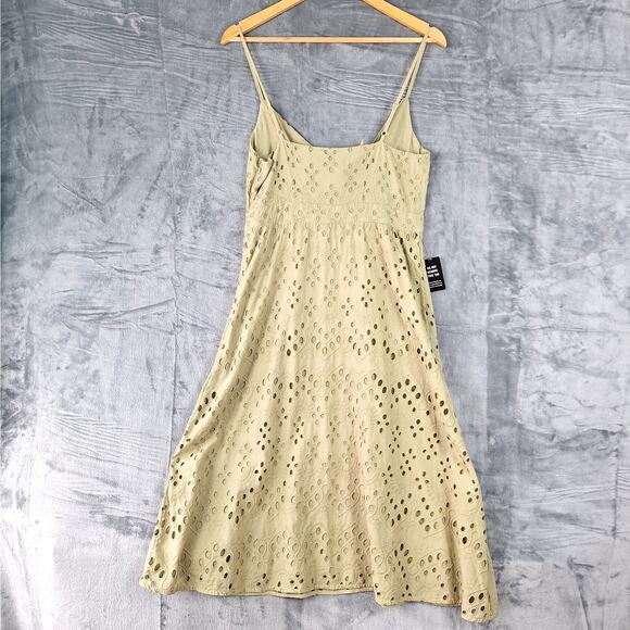 Womens Dress Medium Green Babydoll Y2K Eyelet Fairy Boho Tie Front Coquette NWT - Picture 10 of 10